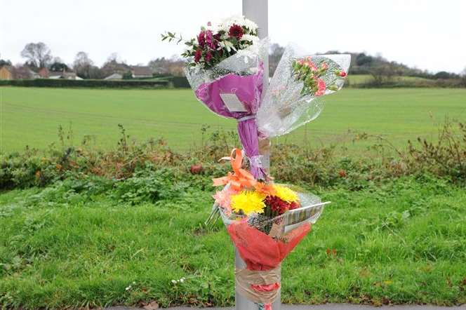 Flowers at Gravesend Road in Shorne after the accident