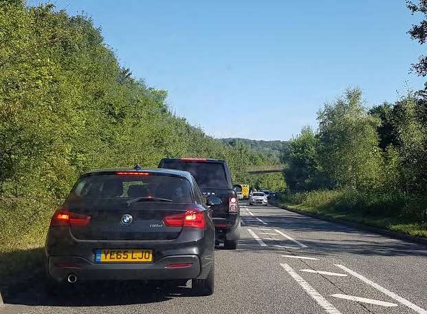 Traffic queuing on the A228 Formby Road