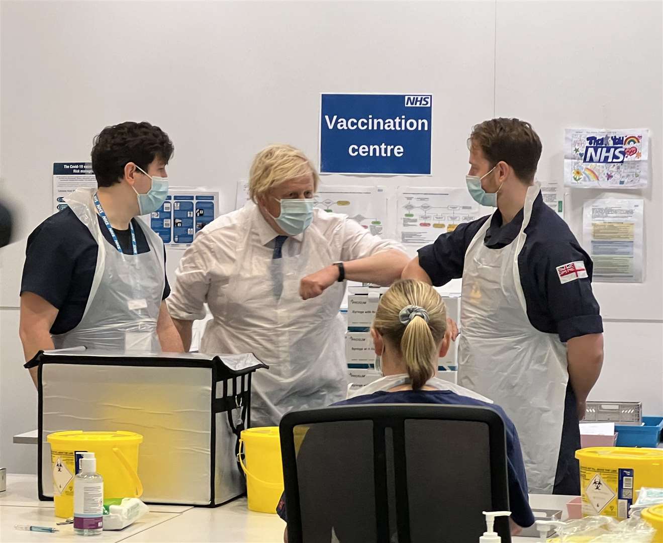 Boris Johnson at the vaccination centre at Saga in Ramsgate. Picture: NHS Kent and Medway
