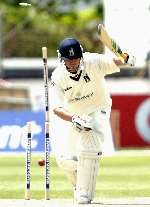 Jonathan Trott is bowled by Andrew Hall. Picture: MATTHEW WALKER