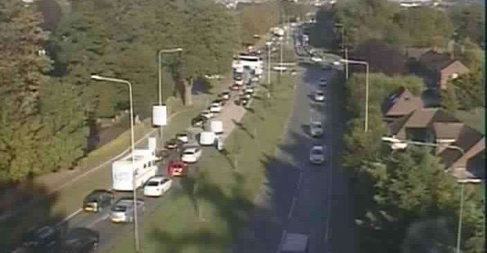 Traffic is building up on Rheims Way towards Canterbury. Photo: KCC