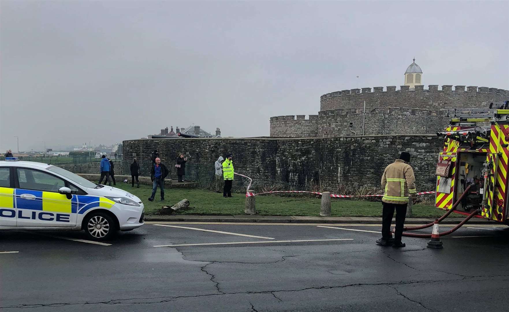 A car has crashed into Deal Castle's moat. Picture: John Sheridan
