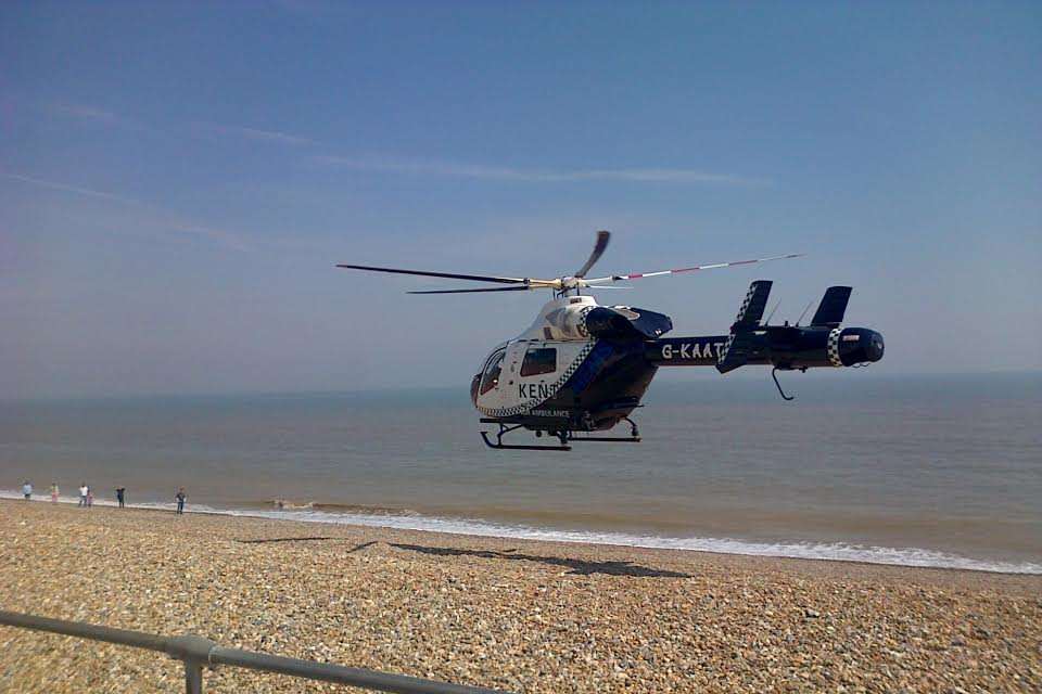 The air ambulance takes off from Deal beach