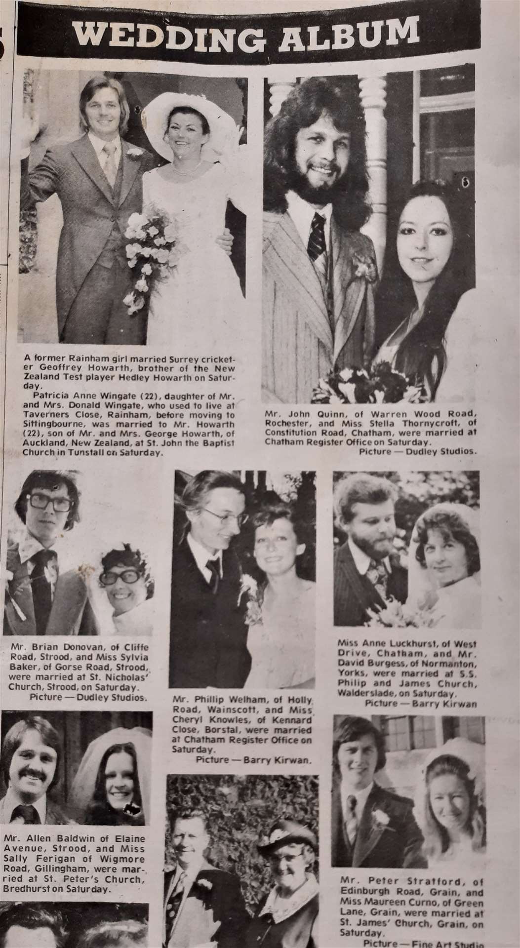 People who featured on the Wedding Page back in October 1973