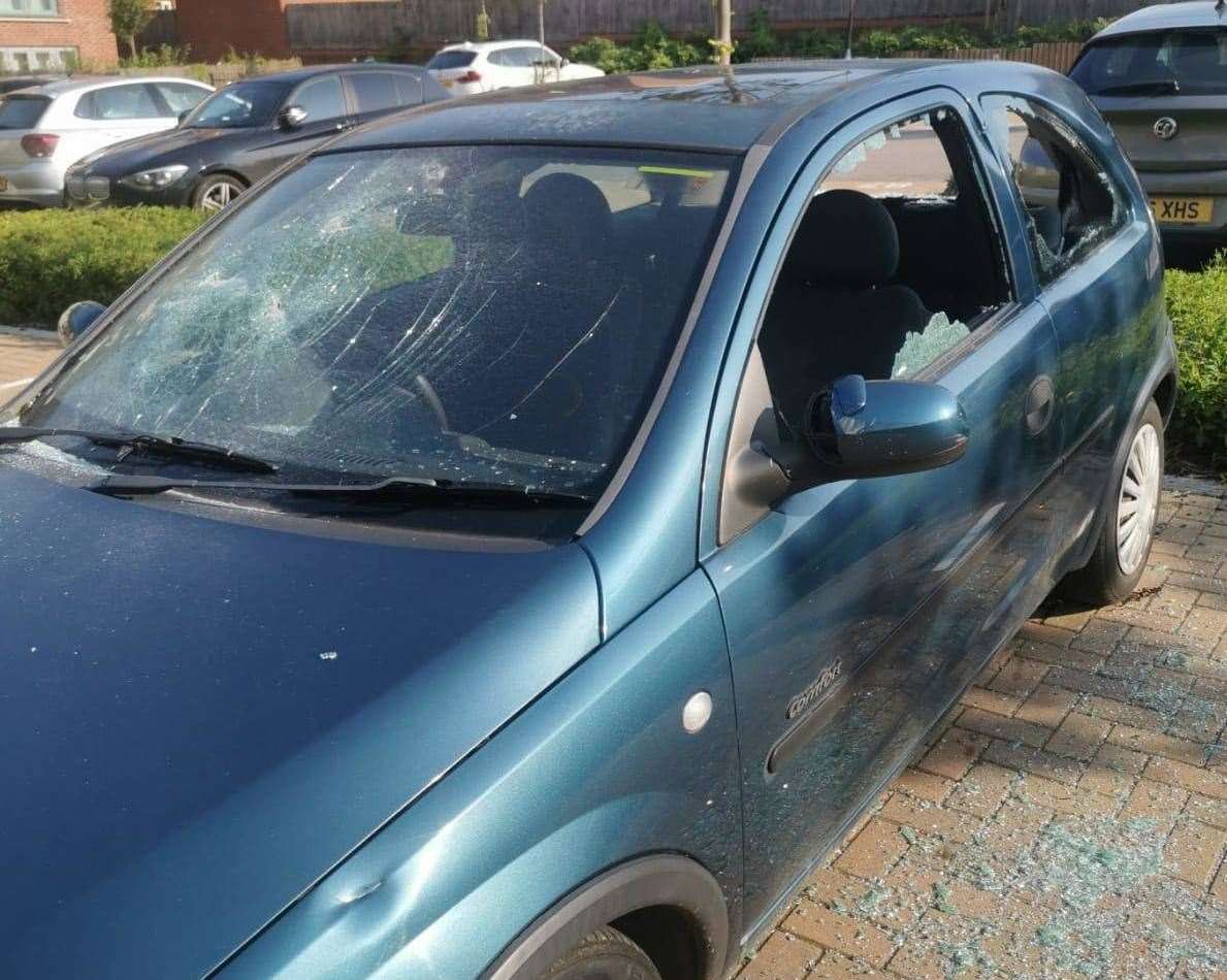 The car was badly damaged in the attack