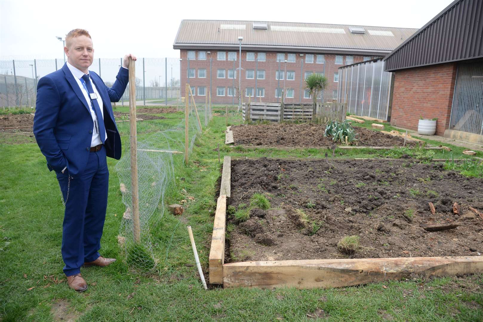 Aron Fill, Head of Residents with part of the allotment at HMP Swaleside. Picture: Chris Davey. (8021117)
