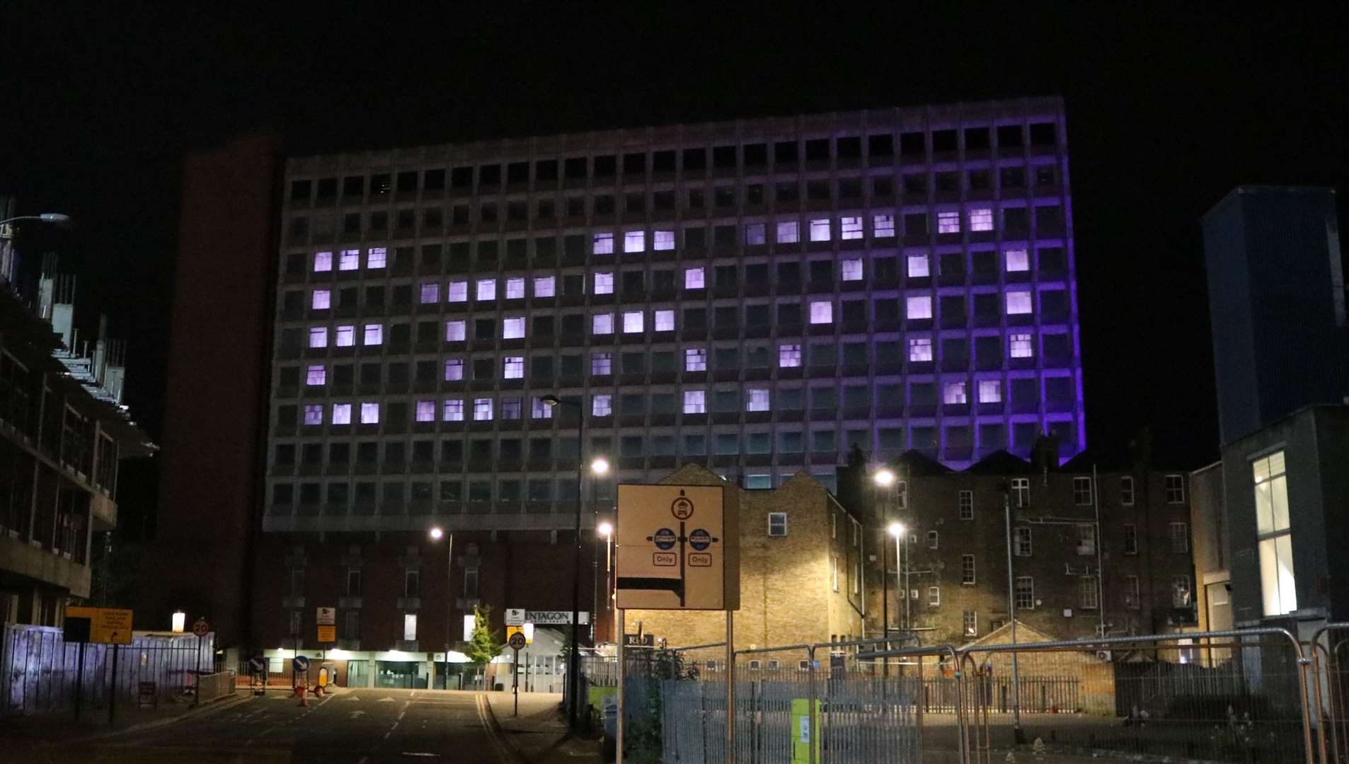 Mountbatten House, above The Pentagon, in Chatham, has become an enormous display for the Queen's Platinum Jubilee. Picture: Medway Council