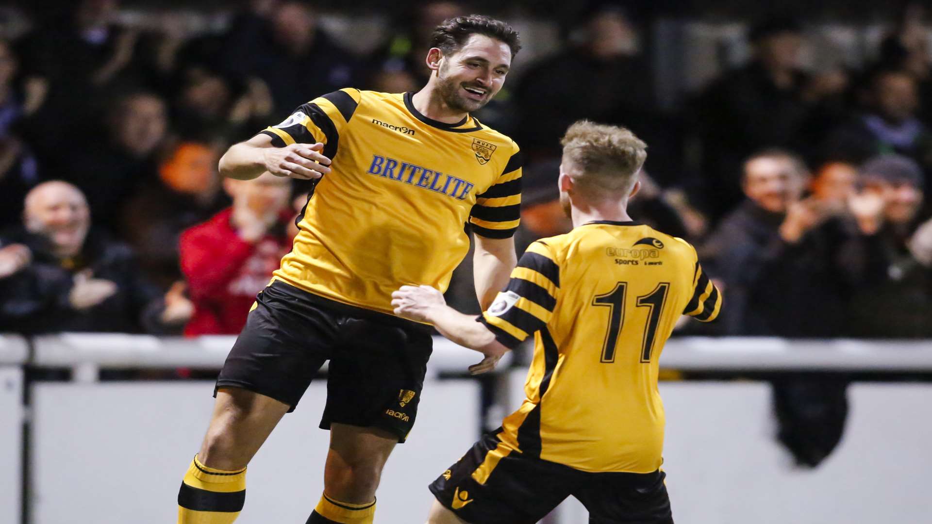 Jay May celebrates one of his many goals for Maidstone Picture: Martin Apps