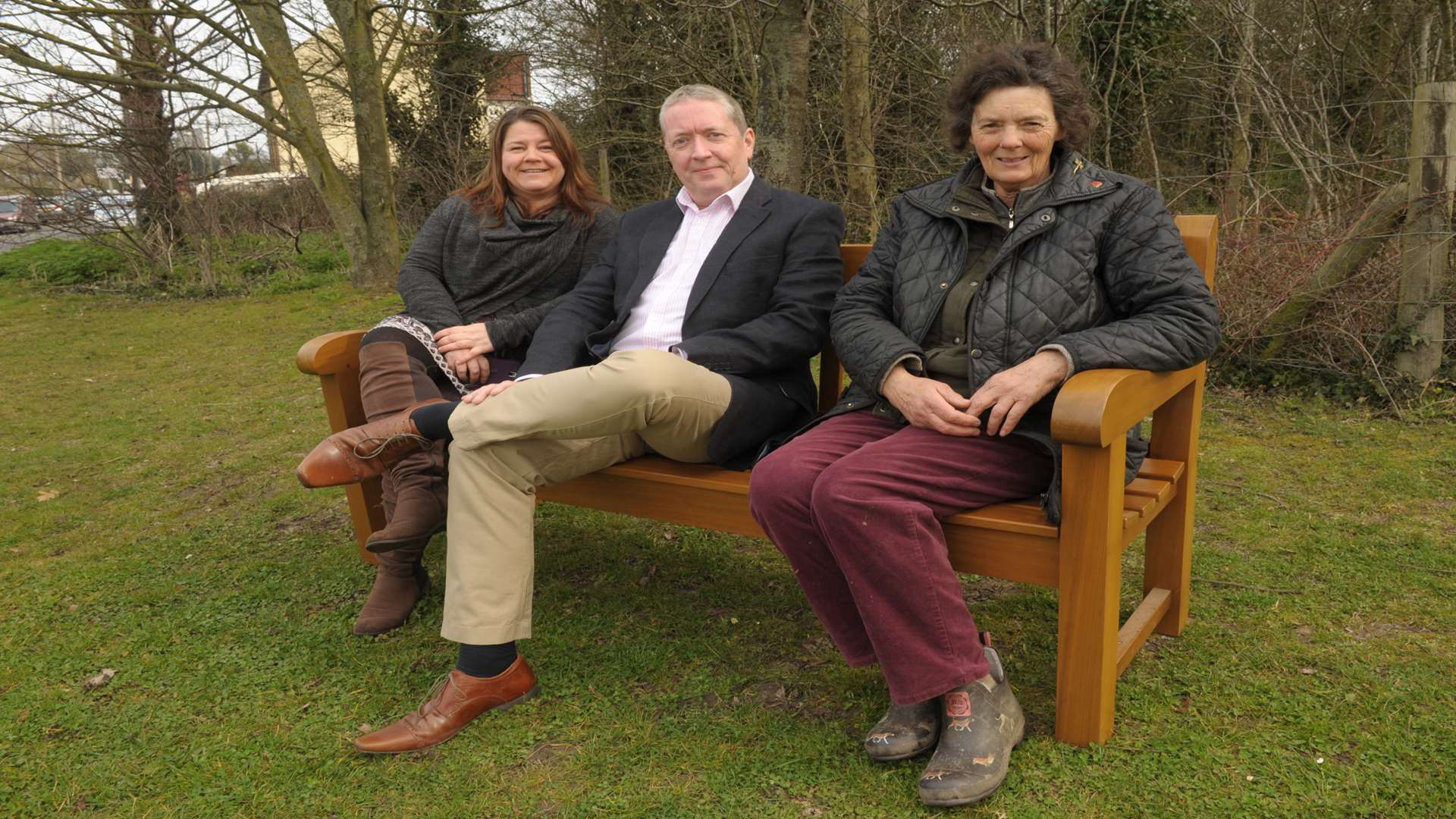 Sheppey Big Local members Sarah Williams, Andy Booth and Kathleen Carter on one of the benches at Rowetts Way roundabout, Eastchurch