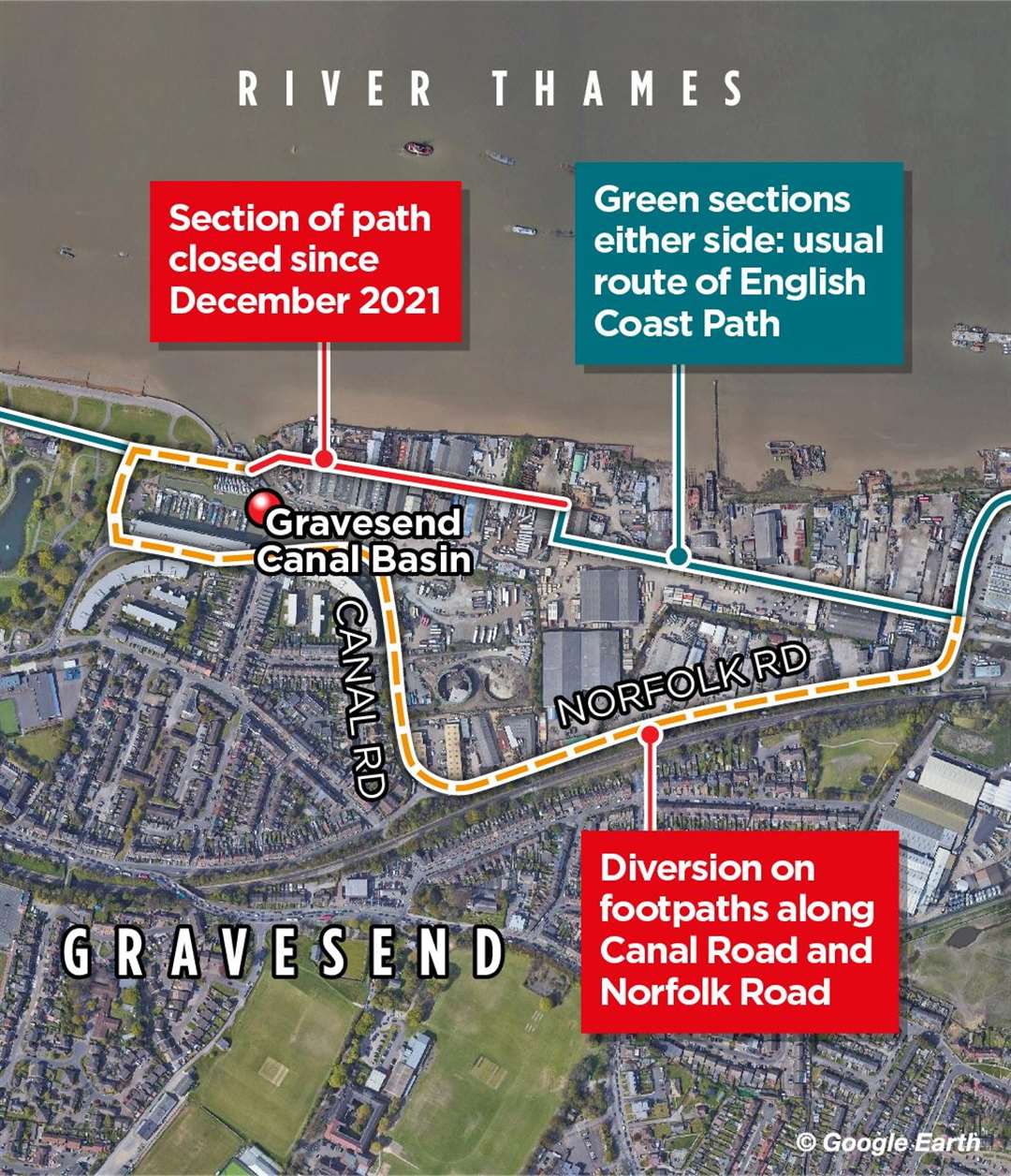 The English Coast Path diversion route in Gravesend