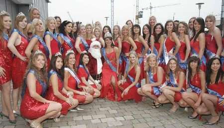 Contestants of the Miss Euro Region were there to welcome Santa. Pictures: PETER STILL