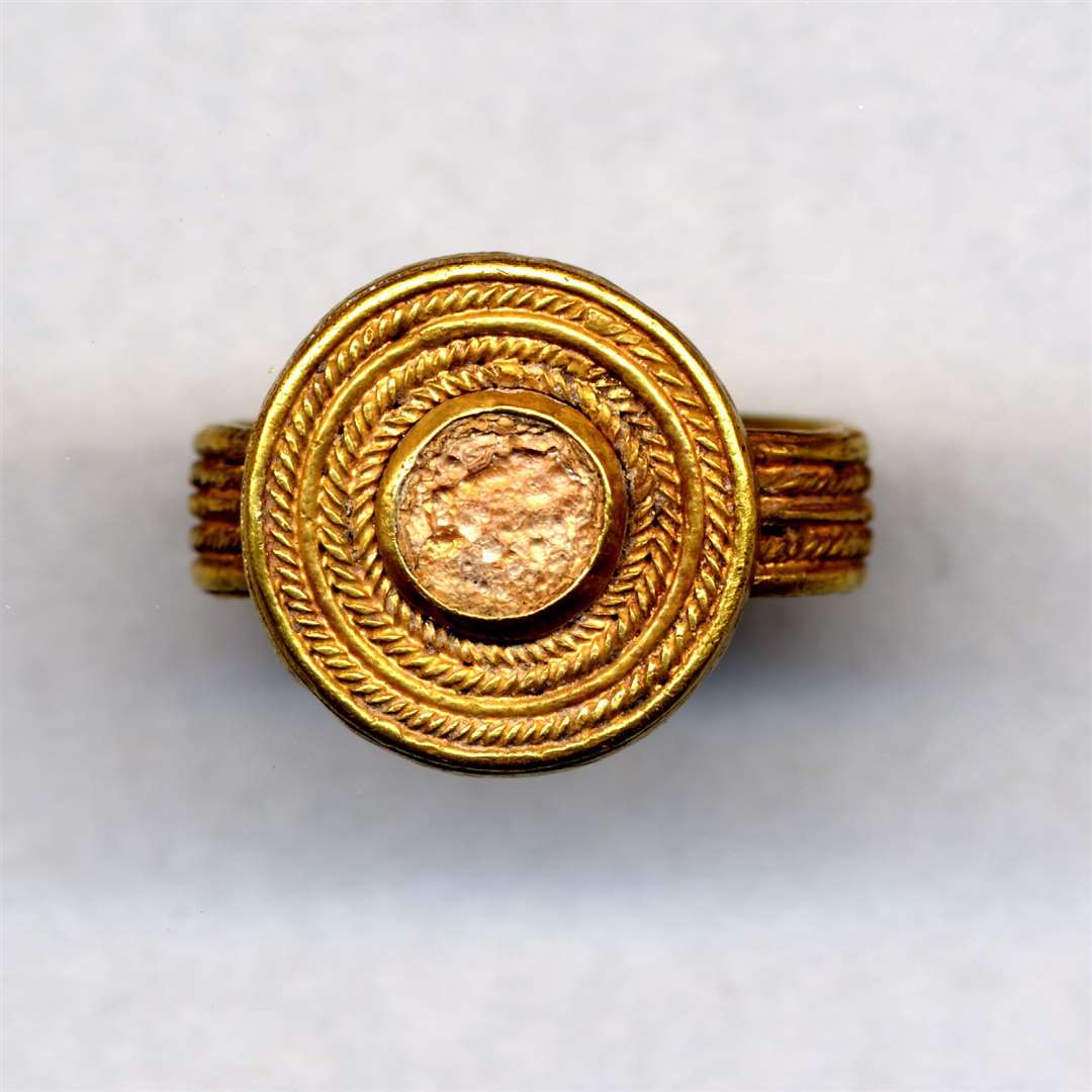 A gold finger ring with a glass setting, similar to the items missing from the British Museum’s collection (The Trustees of the British Museum/PA)