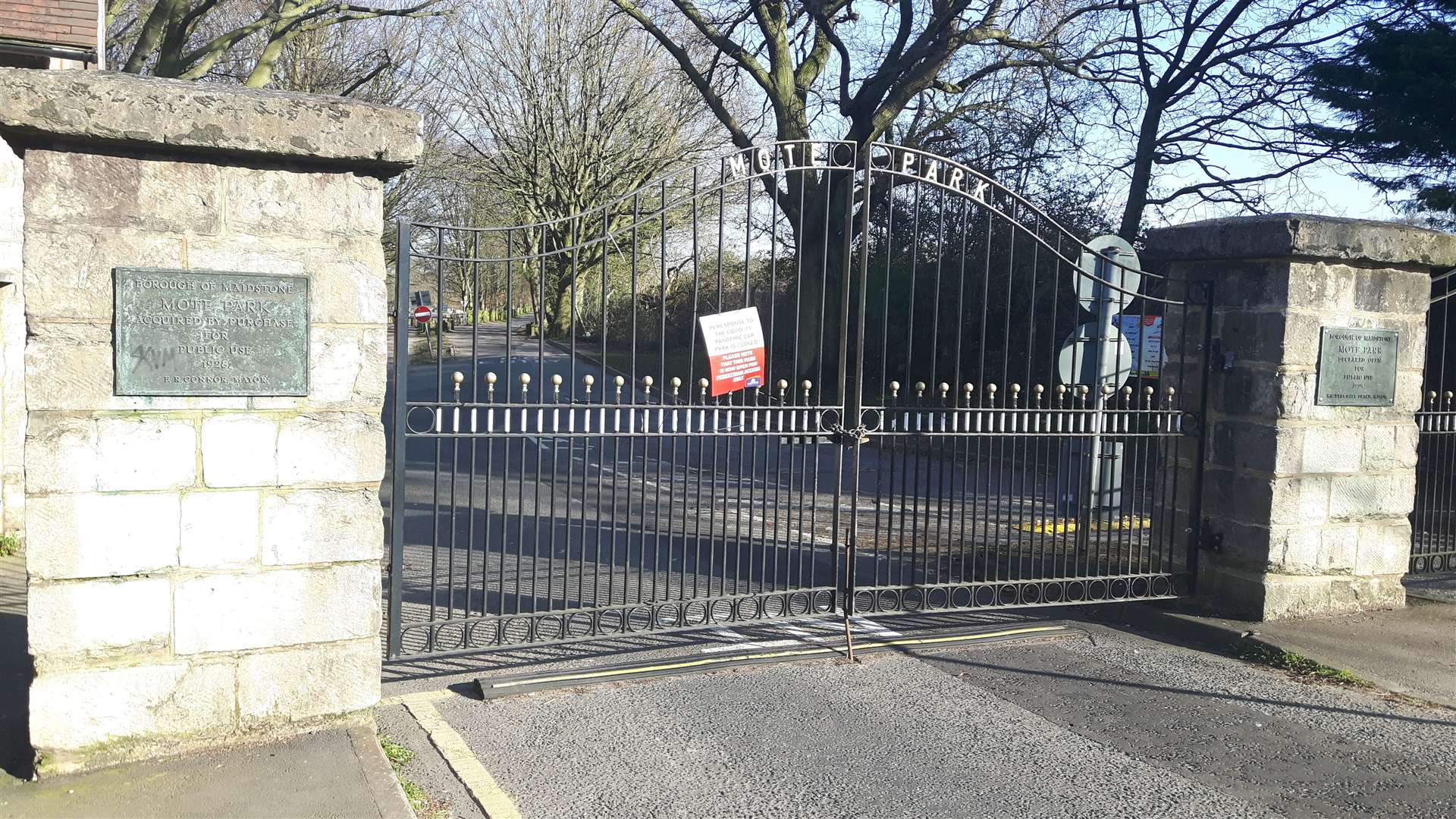 The gates to Mote Park in Maidstone are locked - the park is closed to cars