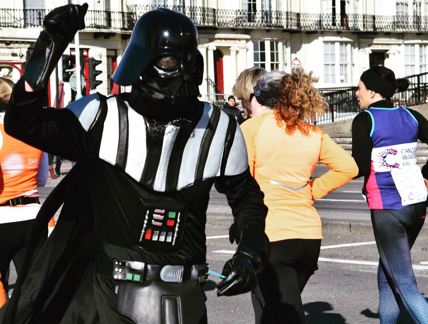 Philip Powell has practiced running in the Darth Vader costume at half marathons