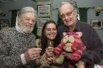 Oliver Postgate, right, with Peter Firmin, Mr Firmin's daughter Emily - and Bagpuss