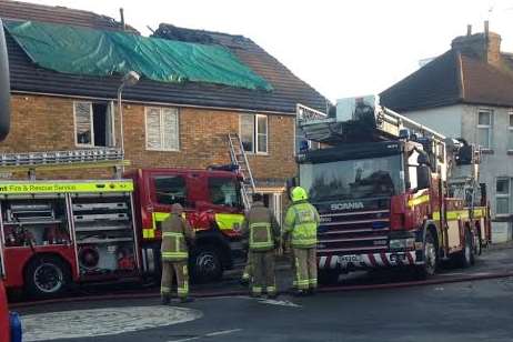 Fire crews at the scene of a house fire in Sun Lane, Gravesend