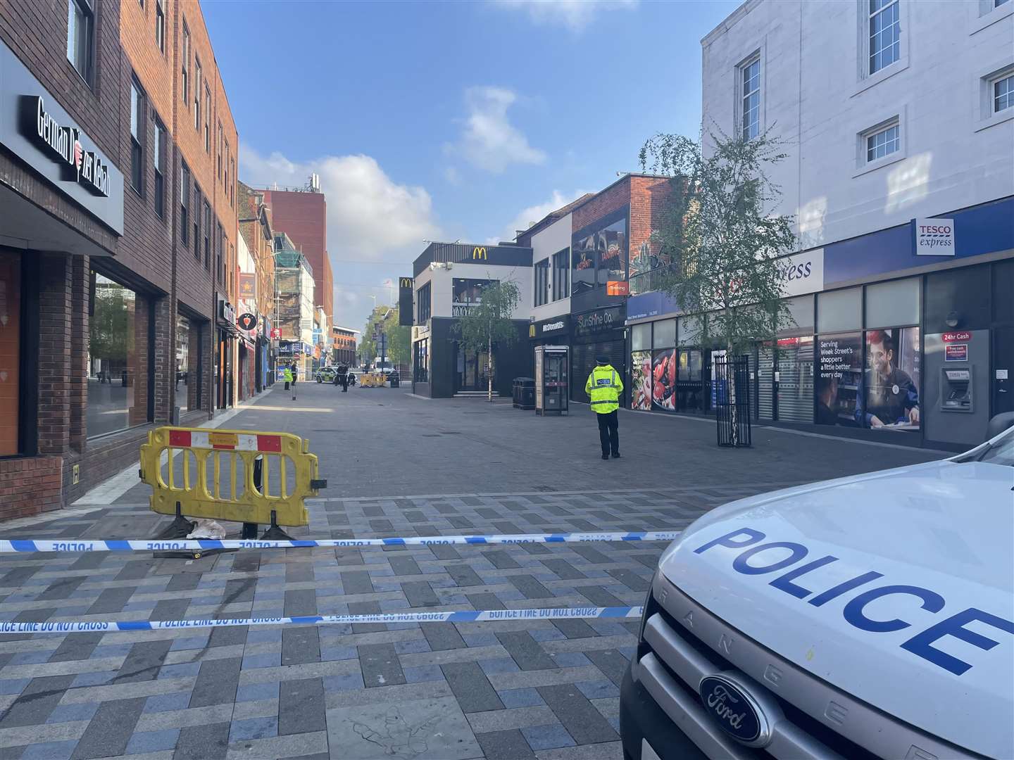 Police were at the scene of the stabbing in Week Street, Maidstone