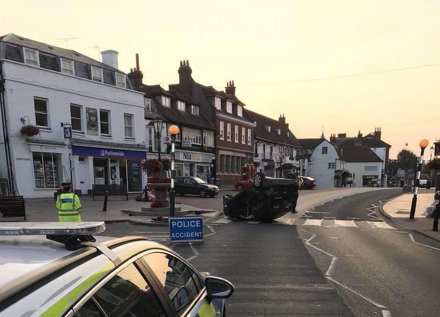 The overturned car. Picture: Kent Police