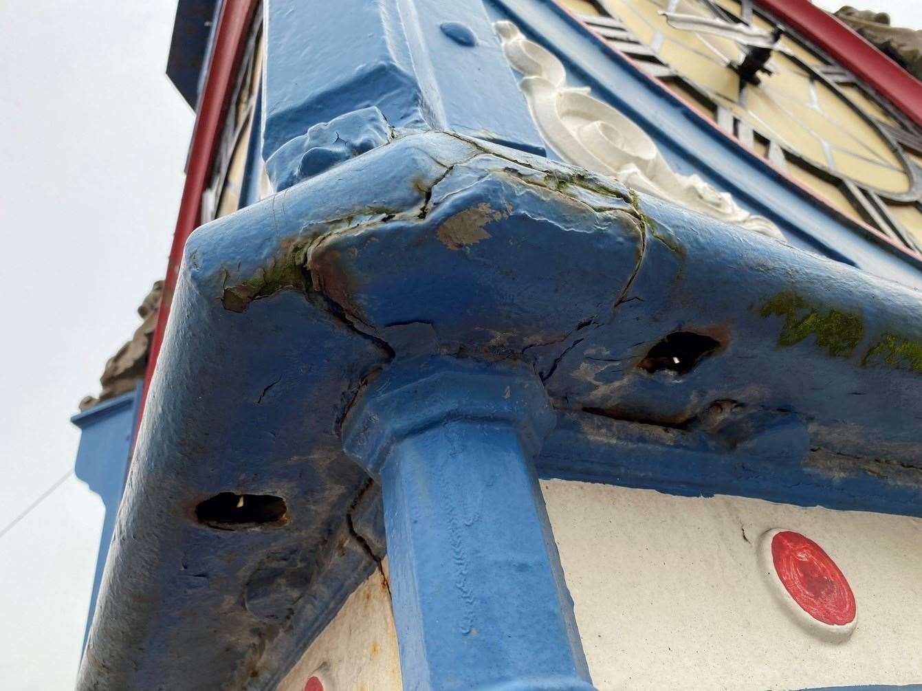 Metal damage at the top of Sheerness clock tower. Picture: Swale council