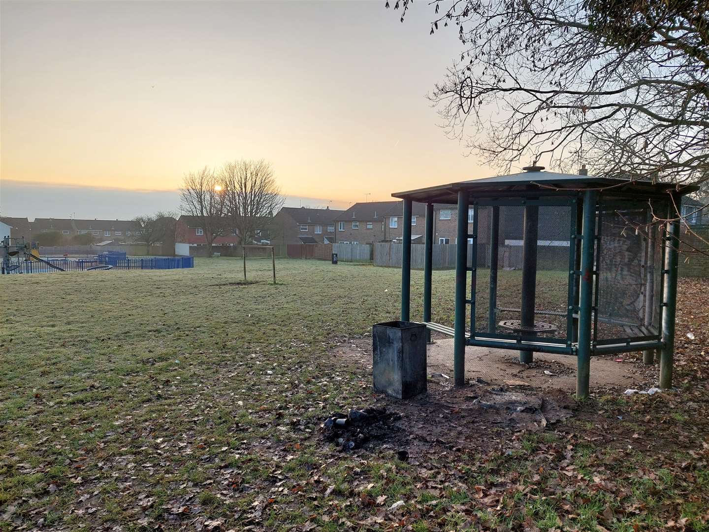 A bin was set alight in Bockhanger Park in Kennington on Friday