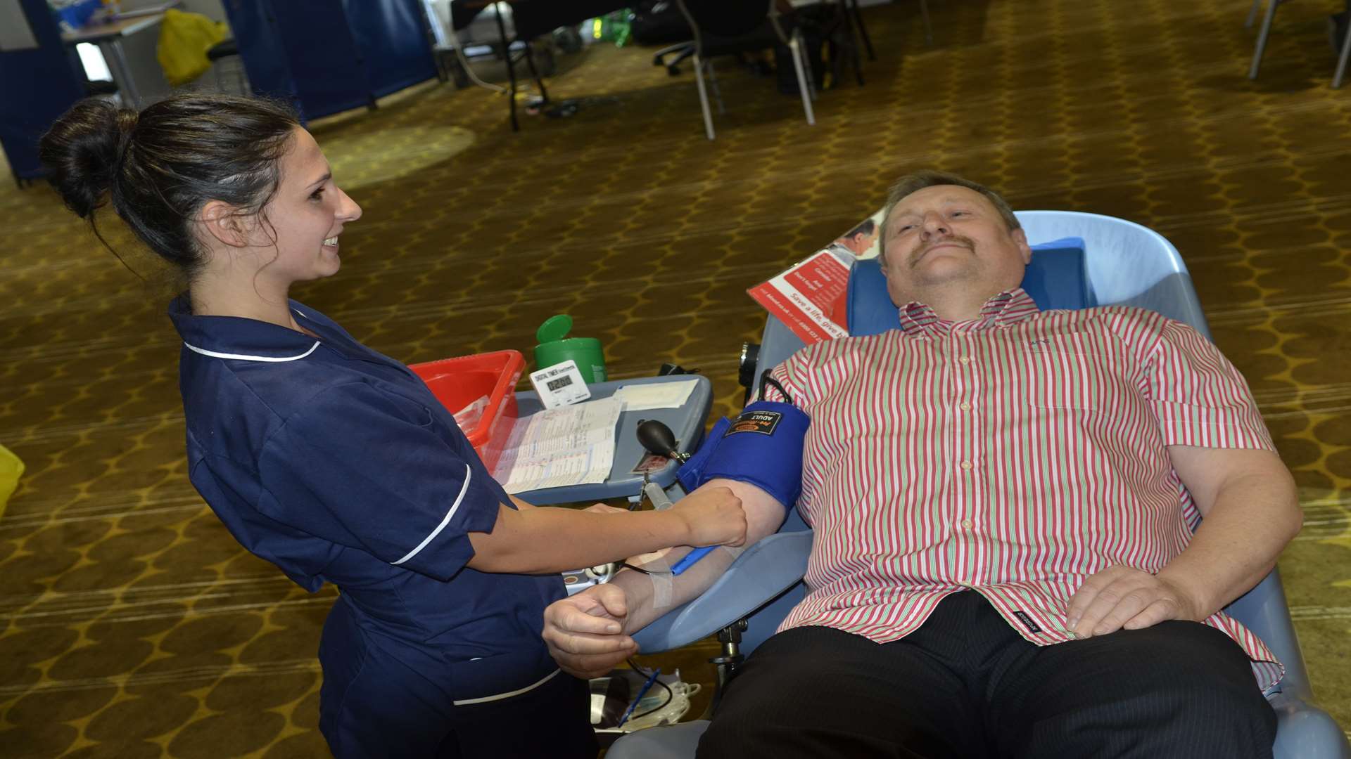 Andrezej Rygielski giving blood as part of a solidarity campaign