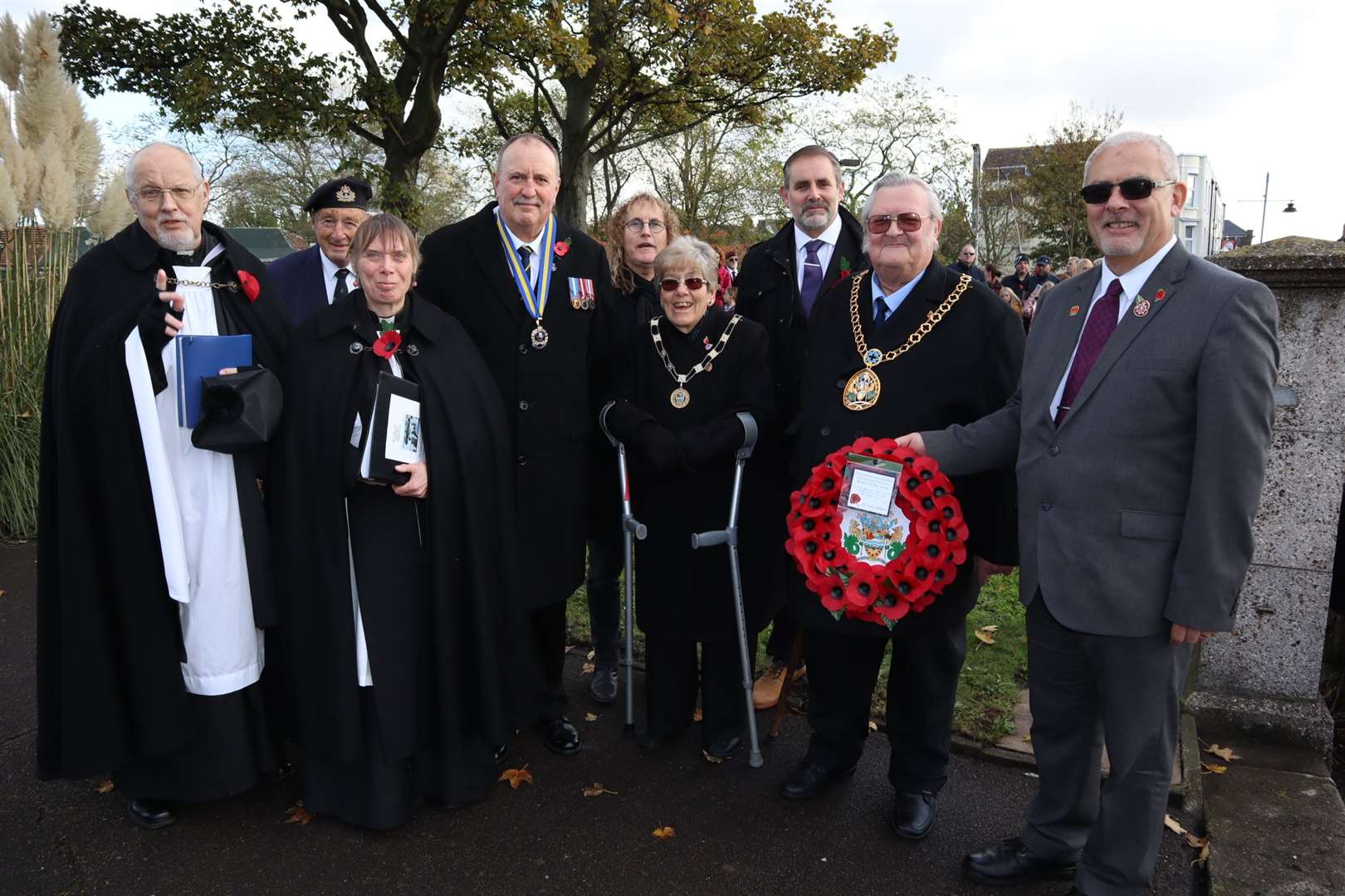 Swale Mayor Cllr Ken Ingleton with his mayoress Mick with the Revs Colin Johnson and Jeanette McLaren, Royal Briitish Legion preisident Ian Goodwin and Sheerness town council chairman Matt Brown at the Sheerness Remembrance Sunday service (21306156)