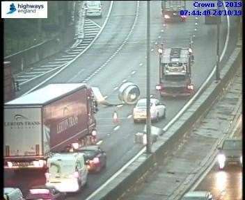 A lorry shed a load of sheet metal on the M25. Picture: Highways England (20043643)