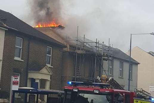 Flames leap from the roof. Picture by Picture by icare security Ltd