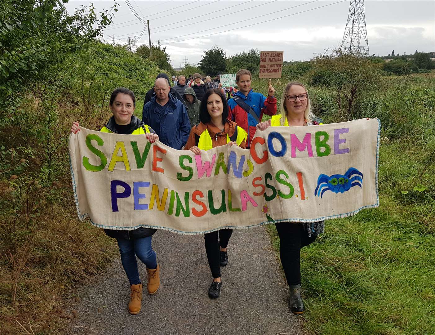 Campaigners came together to protest against plans to build a theme park on the Swanscombe Marshes. Photo: Save Swanscombe Peninsula