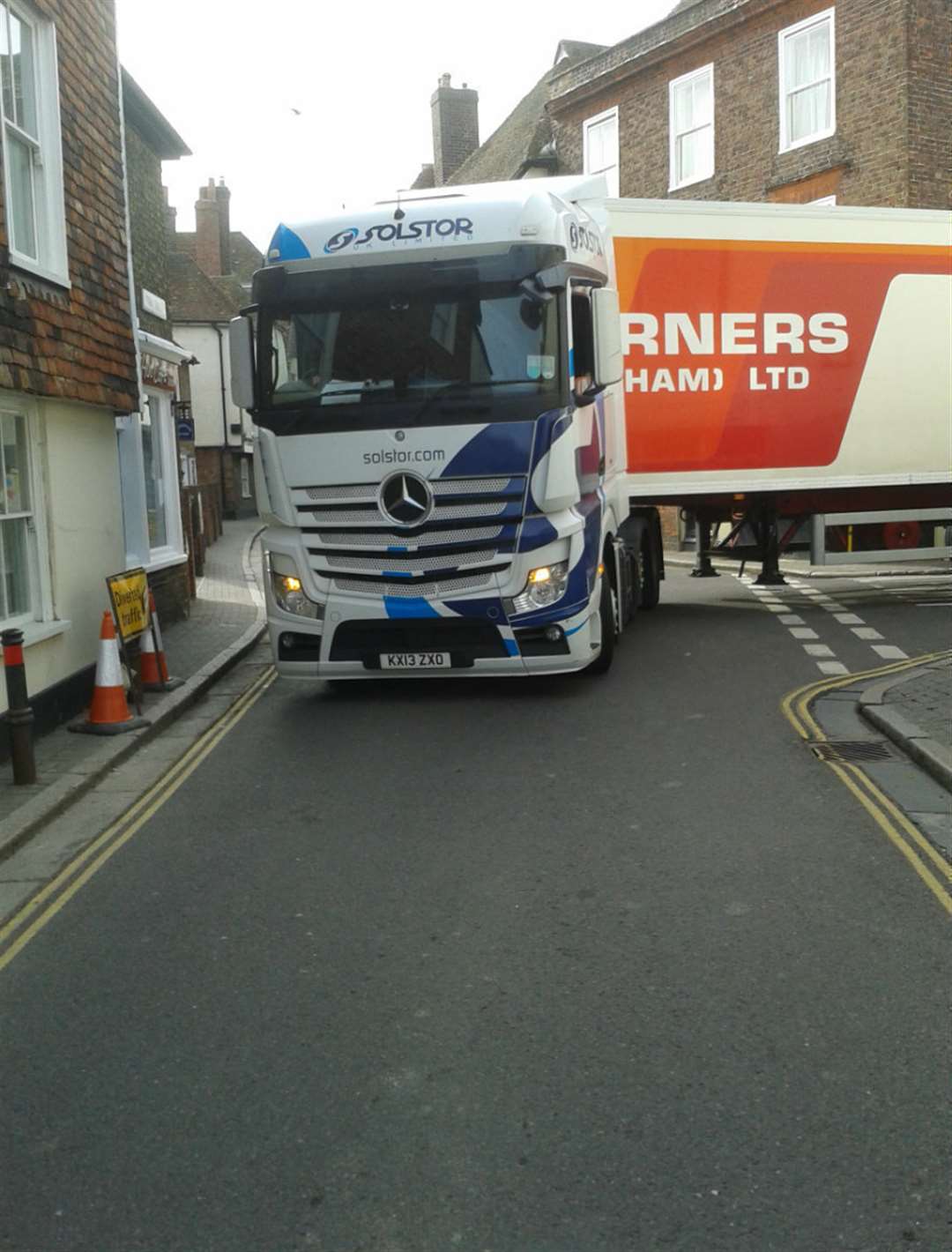 Lorry coming through the town