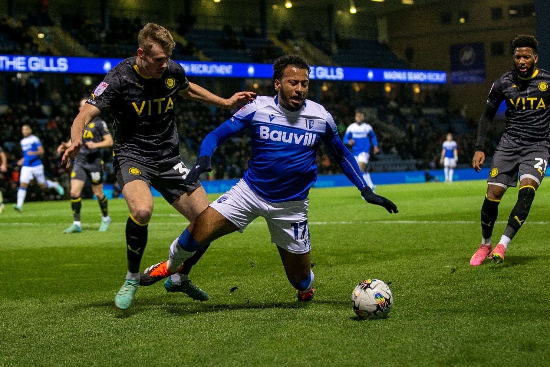 Jayden Clarke was recalled to the side for Gillingham’s midweek game against Stockport County but got little joy in attack Picture: Julian_KPI