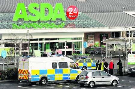 Scene of bomb scare on Tuesday morning at Asda, Chatham