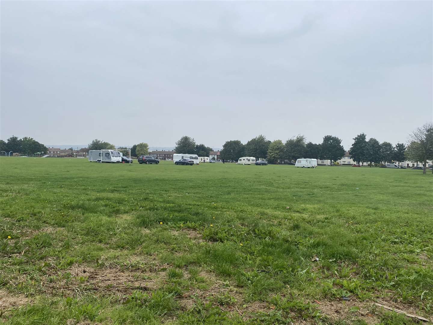 Caravans arrived on Beechings playing fields on Sunday night