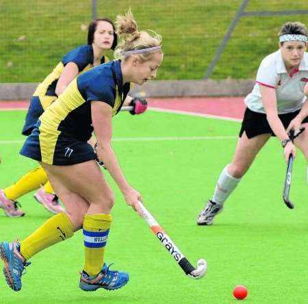 Maidstone Ladies (yellow and blue) in action against Gravesend