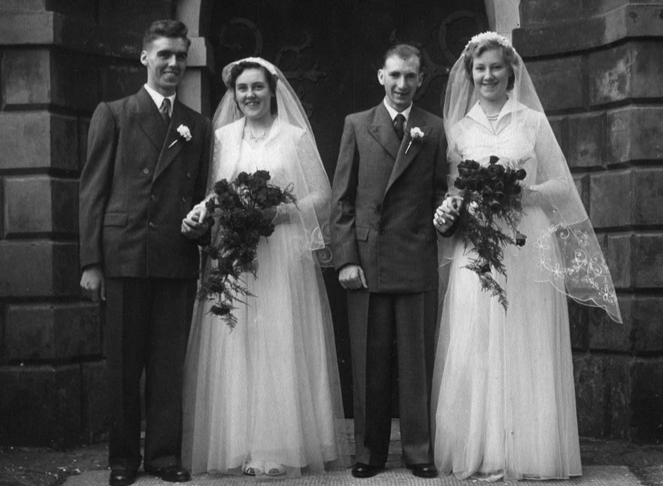 A double wedding in 1954 - John and Brenda Masters and Alan and Brenda Harris