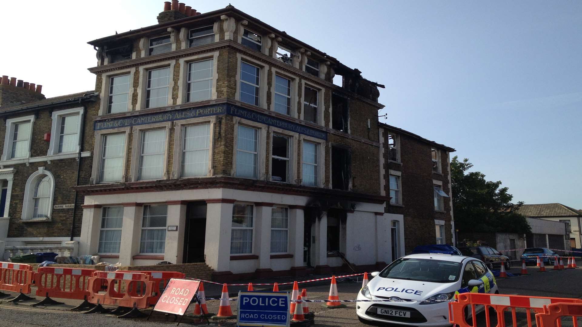 Police at the scene of the fire in Sheerness this morning