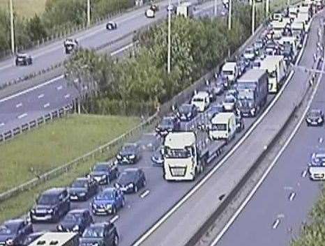 Traffic is being held on the M20 due to a police incident. Picture: National Highways