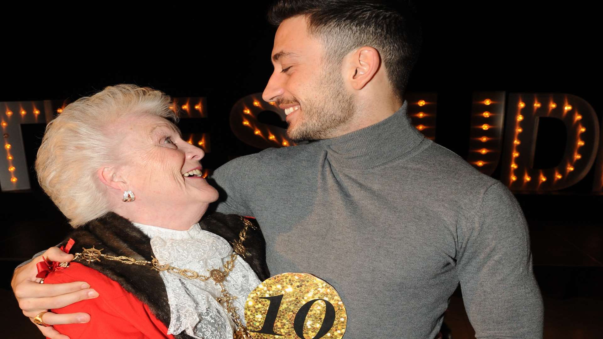 Cllr Greta Goatley gives Giovanni Pernice a 10 out of 10 after the pair dance the waltz. Picture: Steve Crispe