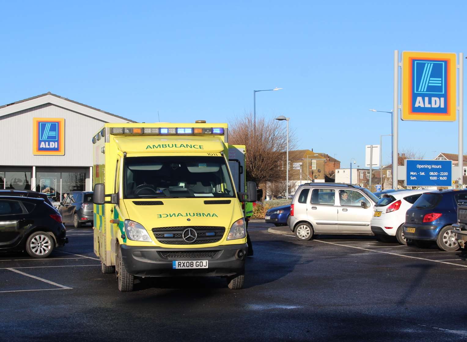 Ambulance in Aldi car park, Sheerness, today.