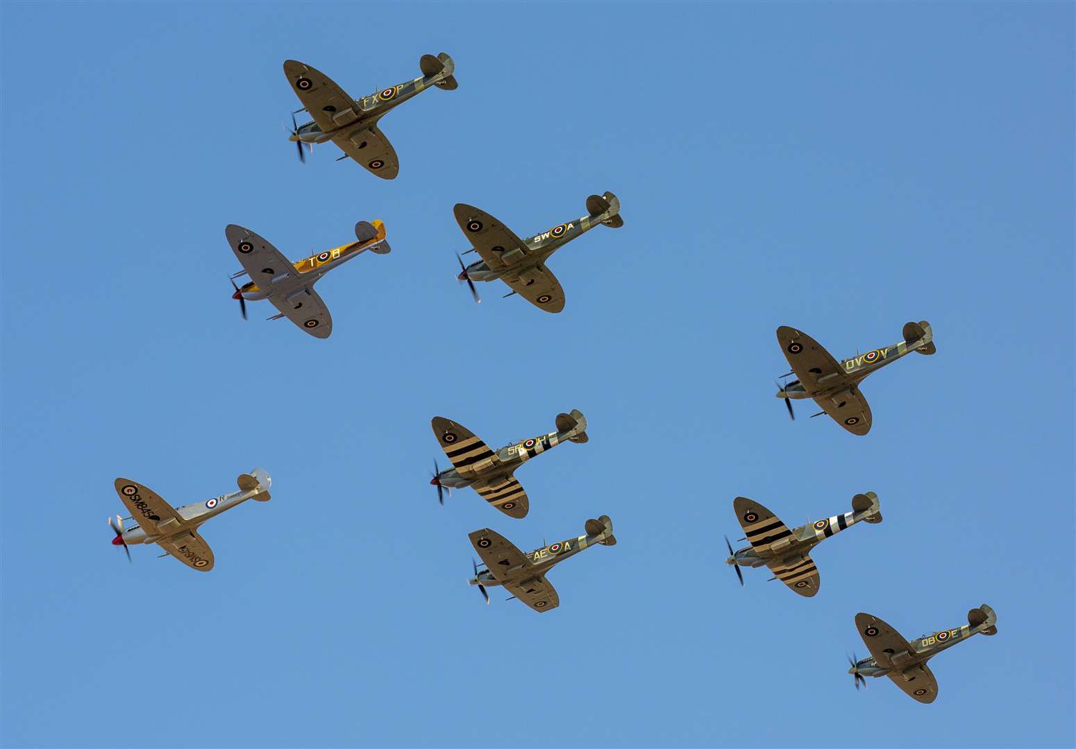 A Diamond Nine of Spitfires at Duxford Battle of Britain Airshow in 2019