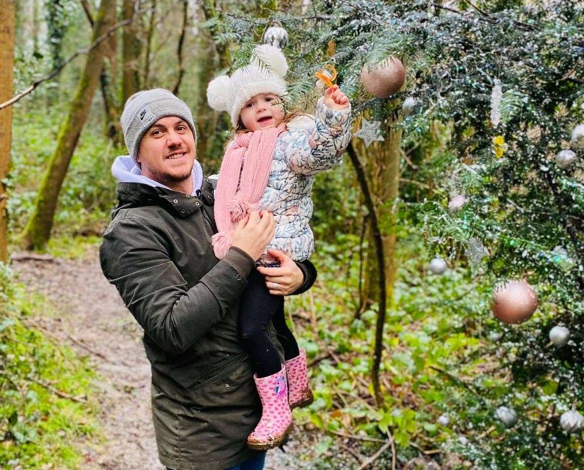Michael and daughter Primrose at the dummy tree. Picture: Gemma Dodsworth