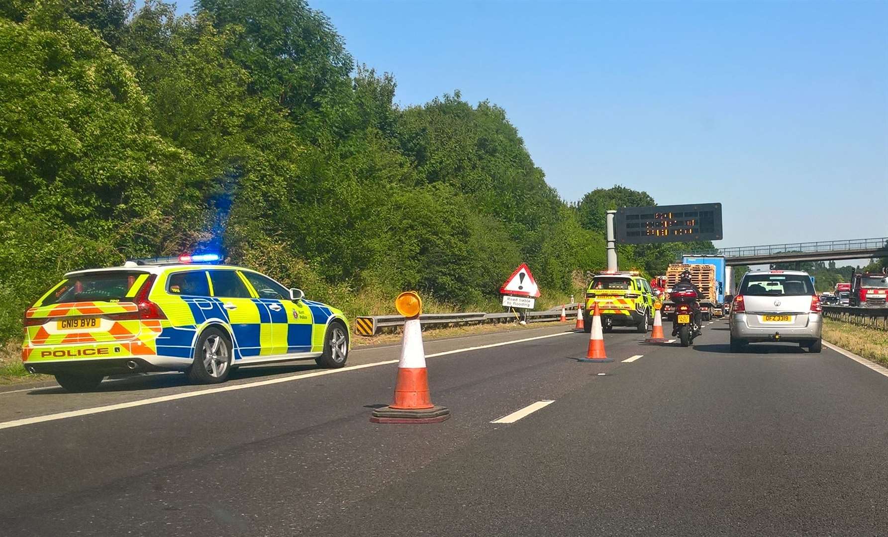 One lane is closed on the M2 coastbound