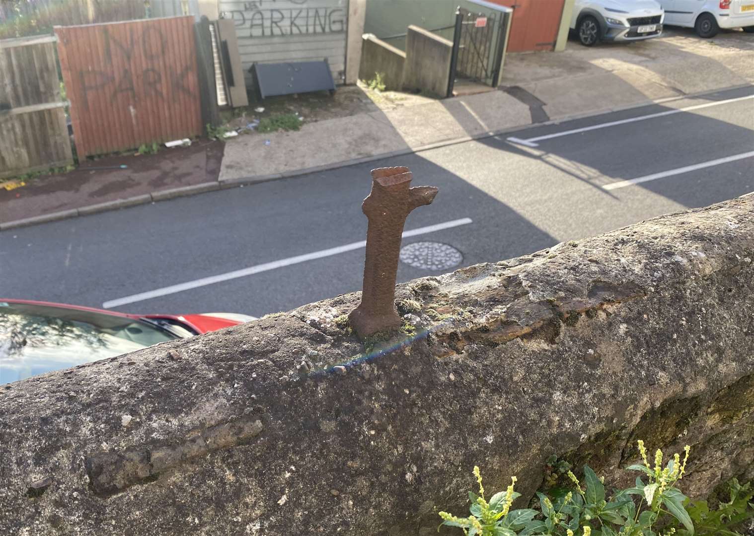 A piece of metal protruding out of the wall