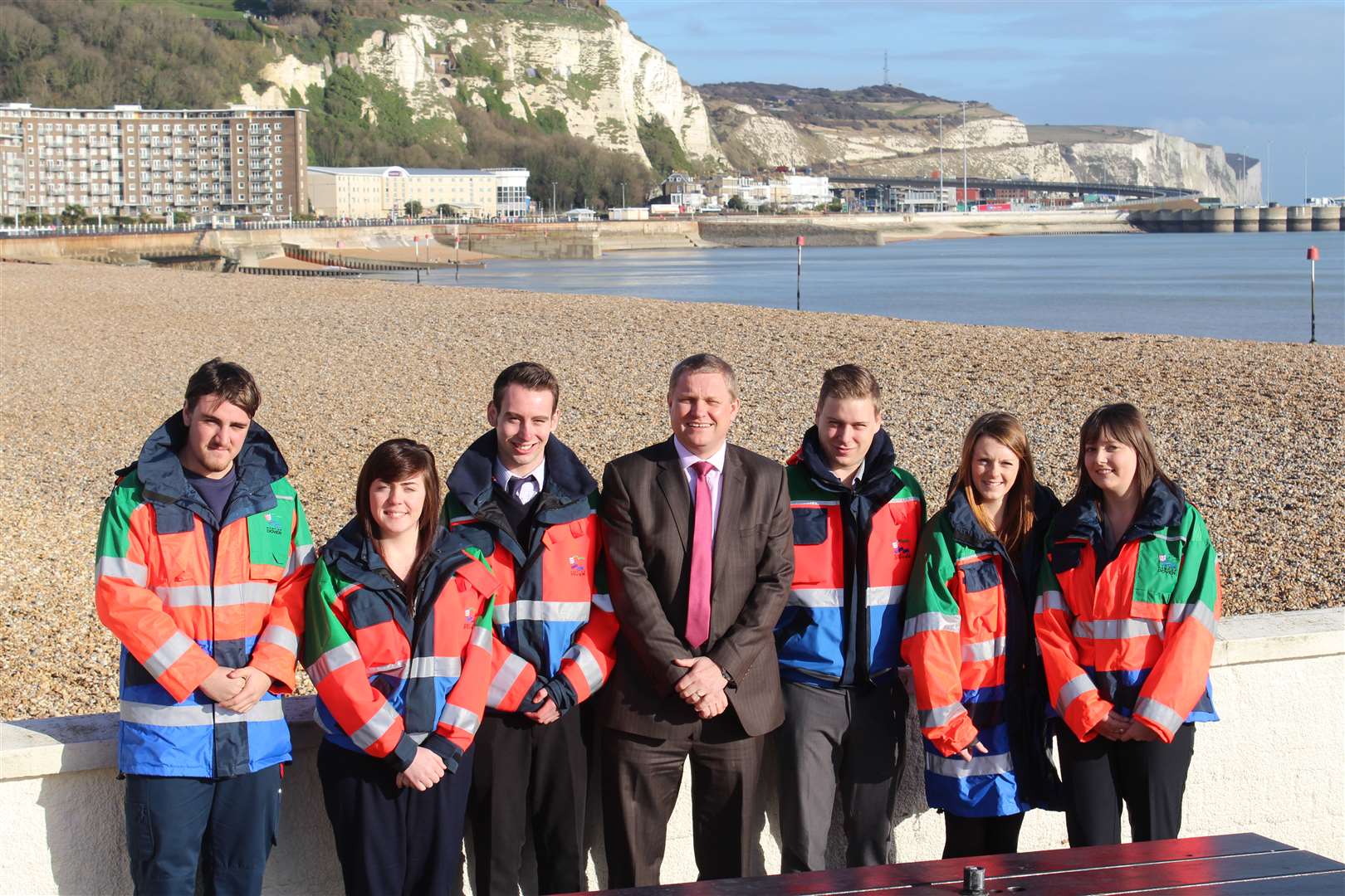 Port of Dover chief executive Tim Waggott with six of the current apprentices.