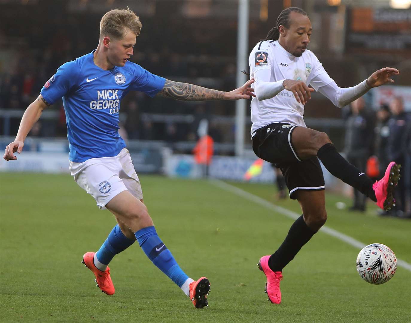 Dover Athletic's Ricky Modeste brings the ball down against Peterborough United Picture: Andy Jones.