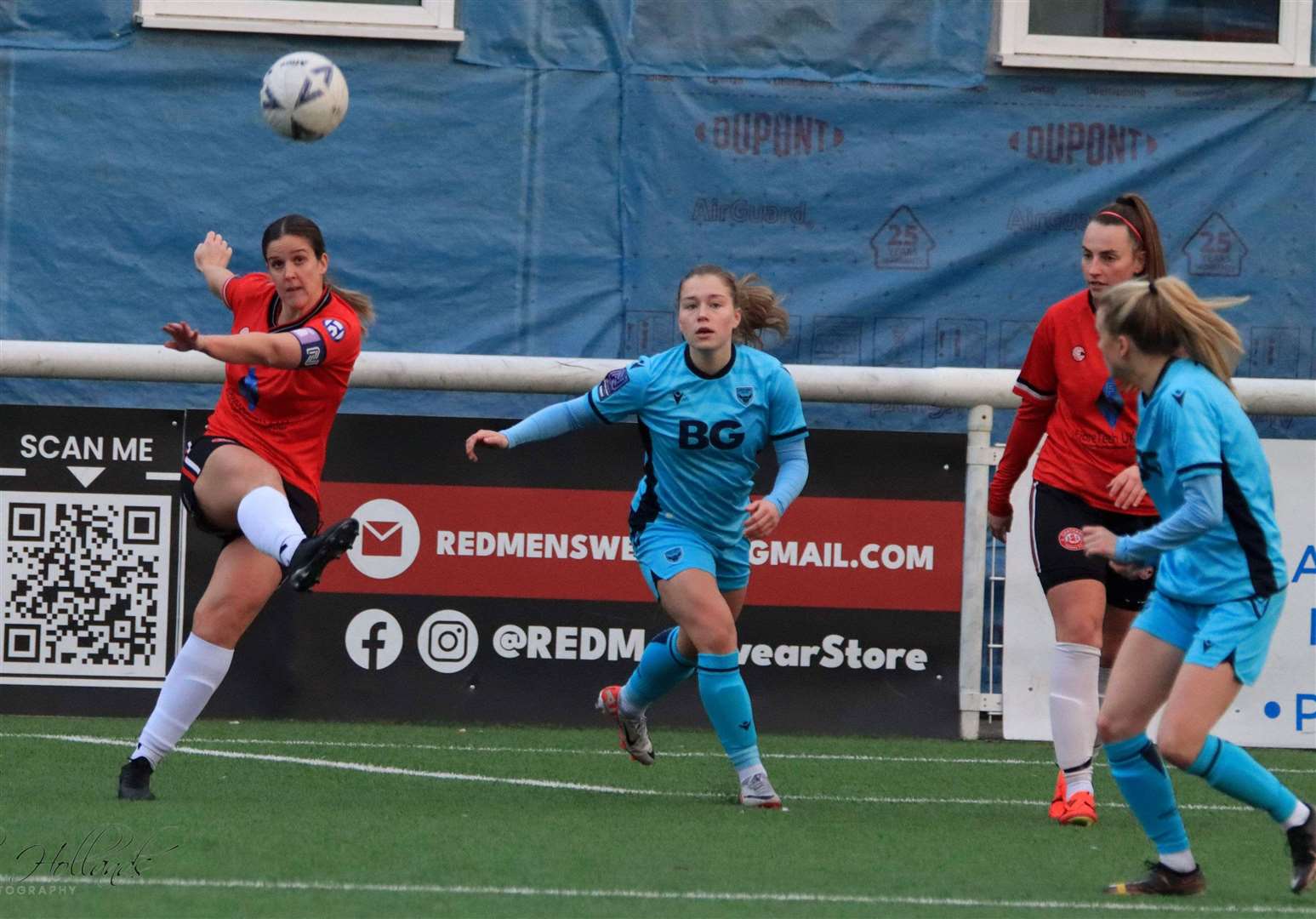 Grace Coombs clears the ball as Chatham took on Oxford United Women at the Bauvill Stadium Picture: Allen's Photography