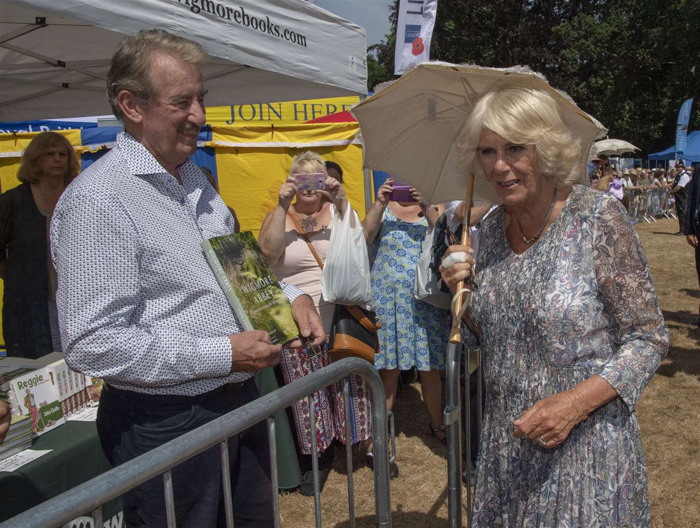 The Duchess of Cornwall meets John Challis at the Sandringham Flower Show (Arthur Edwards/The Sun/PA)