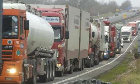 The scene on the M20 at Hollingbourne, near Maidstone, on Friday afternoon. Picture: GRANT FALVEY