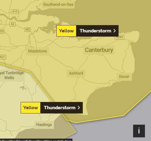 A yellow weather warning has been issued for the county Photo: The Met Office