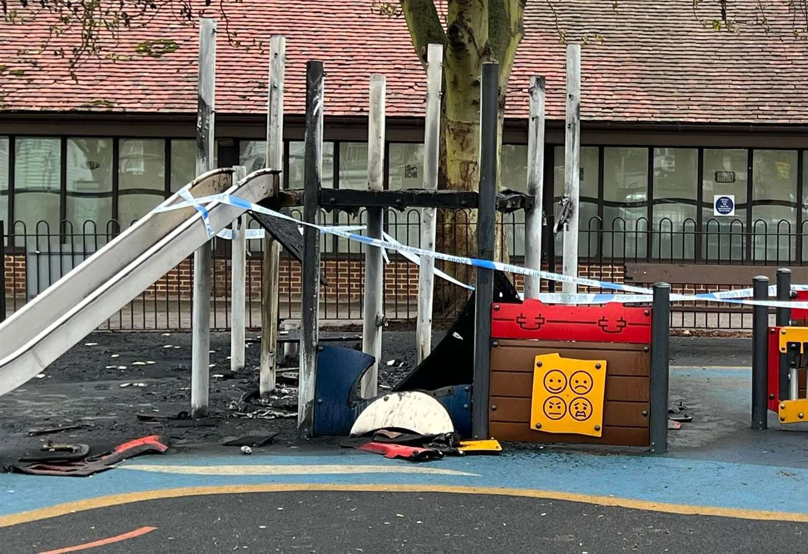 Part of a much-loved playground in Faversham has been destroyed in a suspected arson attack. Picture: Faversham Town Council